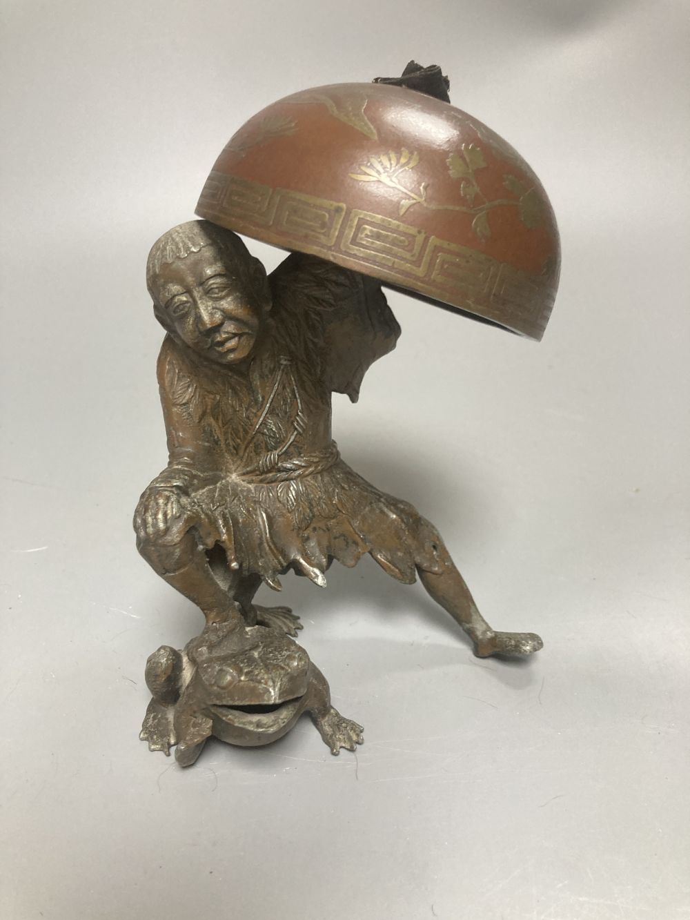 A Chinese famille rose vase, a spelter figure of Liu Hai, 17cm and five cloisonne dishes